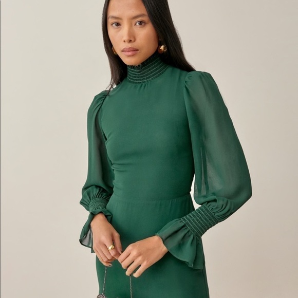 Reformation Archie Mini Dress Emerald Green Size 2 - Picture 1 of 16
